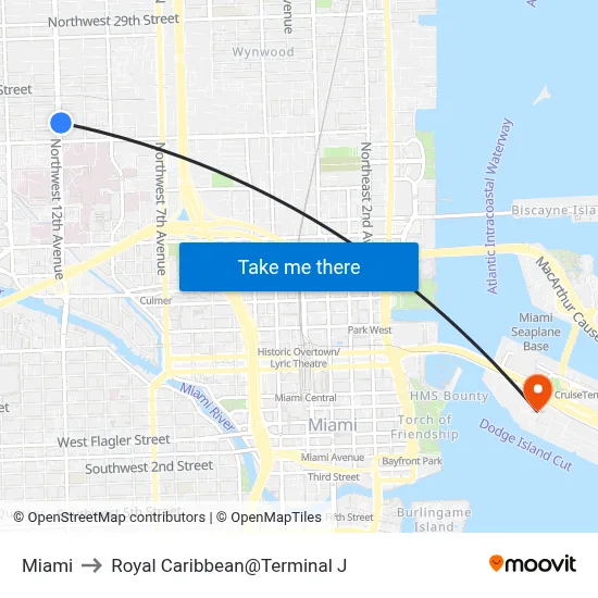 Miami to Royal Caribbean@Terminal J map