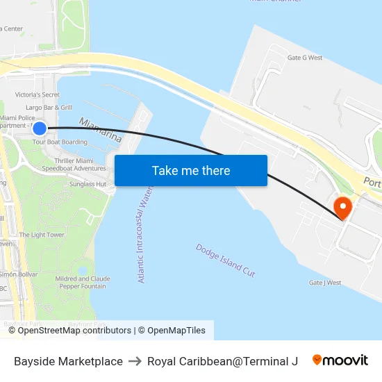 Bayside Marketplace to Royal Caribbean@Terminal J map