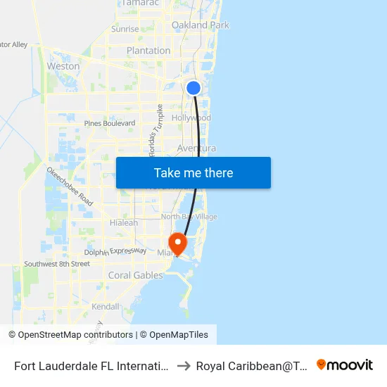 Fort Lauderdale FL International Airport to Royal Caribbean@Terminal J map
