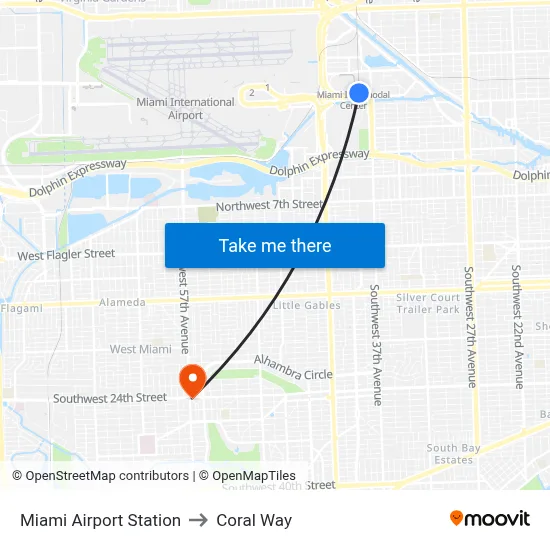 Miami Airport Station to Coral Way map