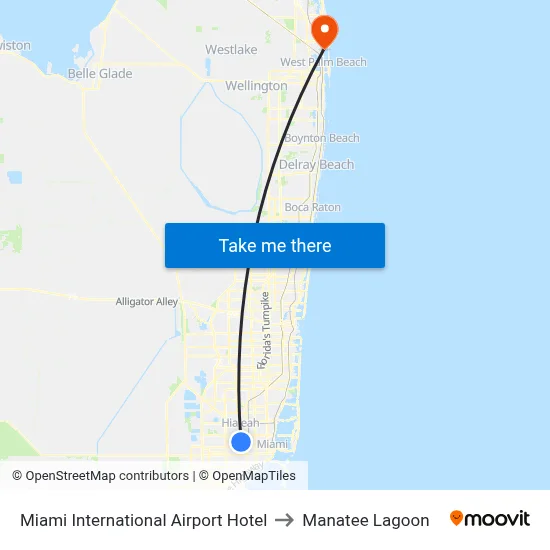 Miami International Airport Hotel to Manatee Lagoon map