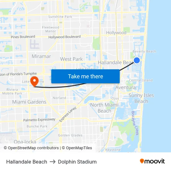 Hallandale Beach to Dolphin Stadium map