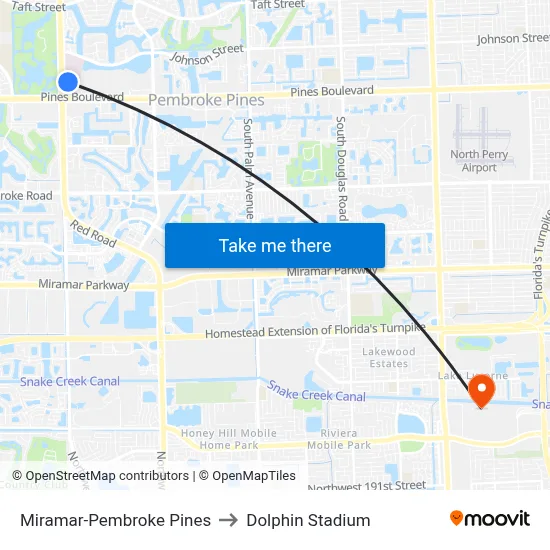 Miramar-Pembroke Pines to Dolphin Stadium map