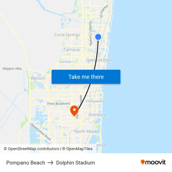 Pompano Beach to Dolphin Stadium map