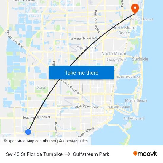 Sw 40 St Florida Turnpike to Gulfstream Park map