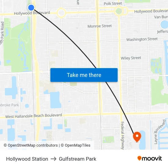 Hollywood Station to Gulfstream Park map