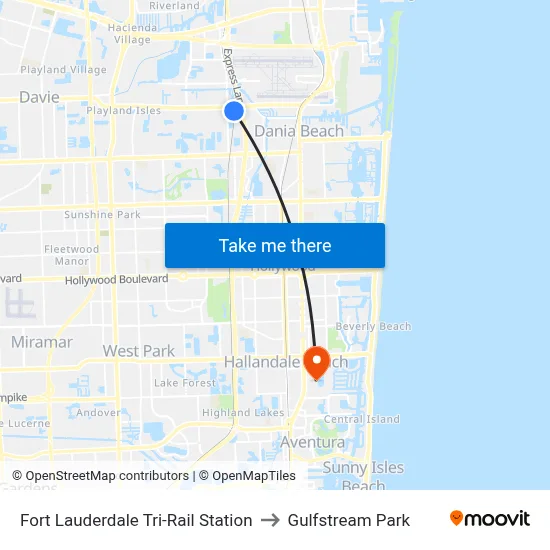 Fort Lauderdale Tri-Rail Station to Gulfstream Park map
