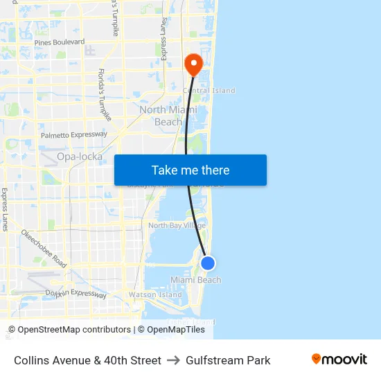 Collins Avenue & 40th Street to Gulfstream Park map