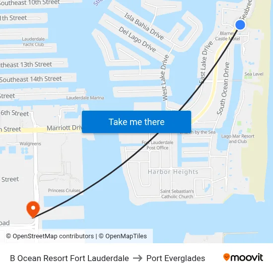 B Ocean Resort Fort Lauderdale to Port Everglades map