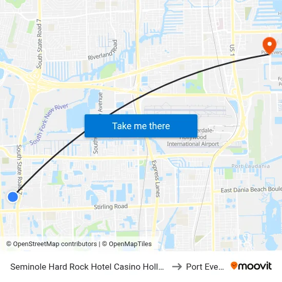Seminole Hard Rock Hotel Casino Hollywood Fort Lauderdale to Port Everglades map