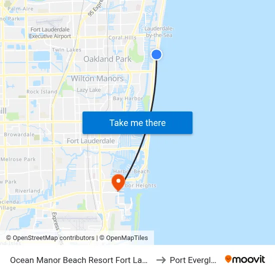 Ocean Manor Beach Resort Fort Lauderdale to Port Everglades map