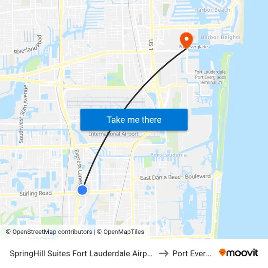SpringHill Suites Fort Lauderdale Airport Dania Beach to Port Everglades map