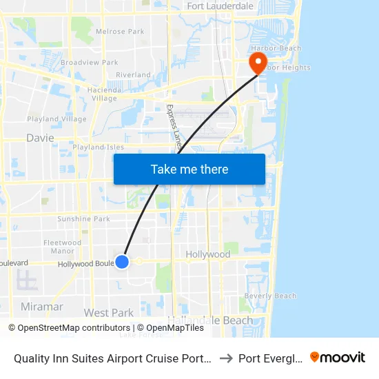 Quality Inn Suites Airport Cruise Port Hollywood to Port Everglades map
