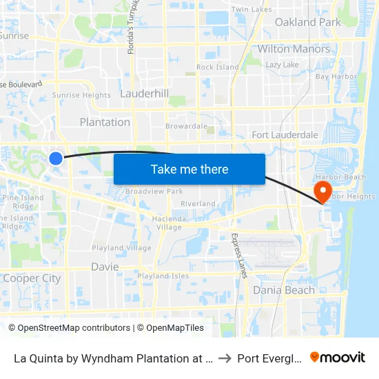 La Quinta by Wyndham Plantation at SW 6th St to Port Everglades map