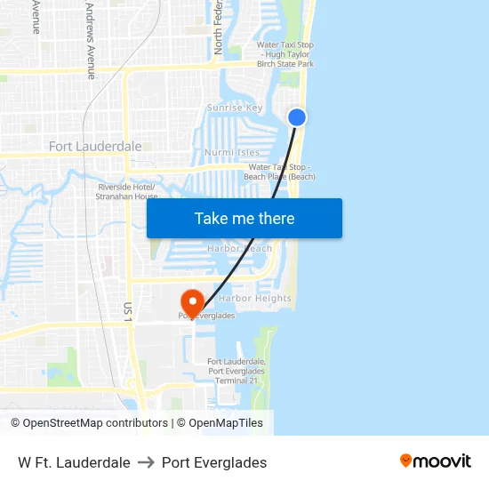 W Ft. Lauderdale to Port Everglades map