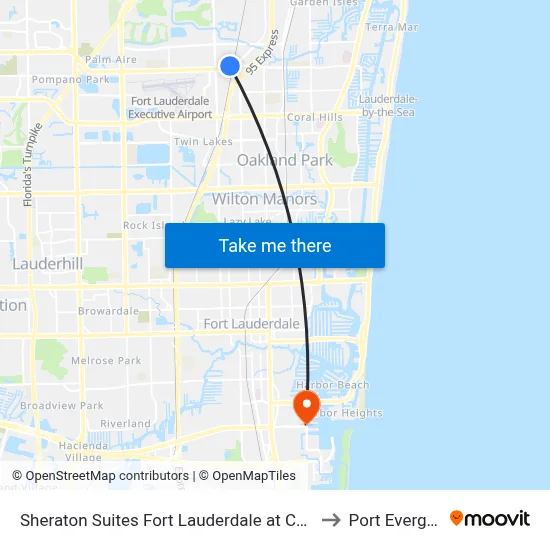 Sheraton Suites Fort Lauderdale at Cypress Creek to Port Everglades map