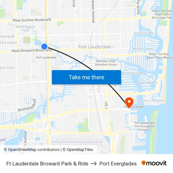 Ft Lauderdale Broward Park & Ride to Port Everglades map