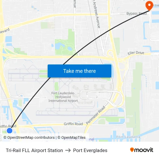 Tri-Rail FLL Airport Station to Port Everglades map