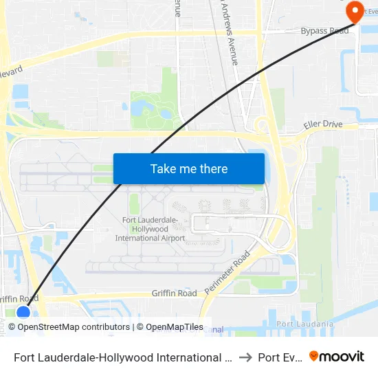Fort Lauderdale-Hollywood International Airport Griffin Road/Tri-Rail Station to Port Everglades map