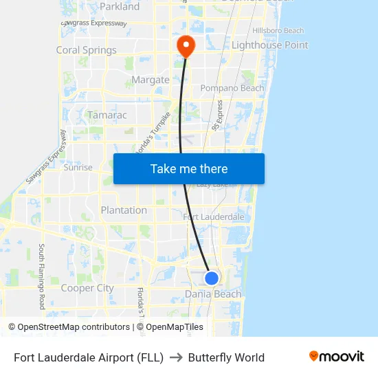 Fort Lauderdale Airport (FLL) to Butterfly World map