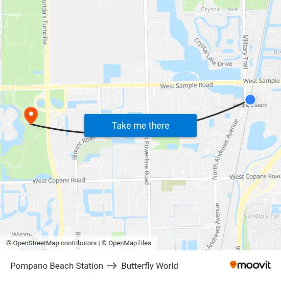Pompano Beach Station to Butterfly World map