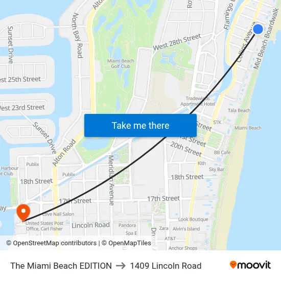 The Miami Beach EDITION to 1409 Lincoln Road map