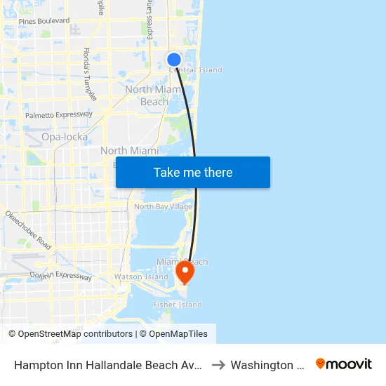 Hampton Inn Hallandale Beach Aventura Hollywood to Washington Av & 7 St map