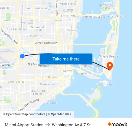 Miami Airport Station to Washington Av & 7 St map