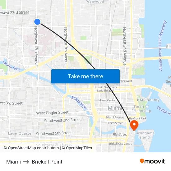 Miami to Brickell Point map