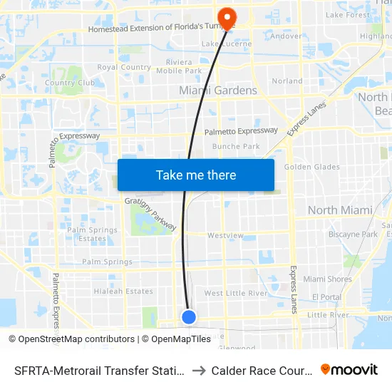 SFRTA-Metrorail Transfer Station to Calder Race Course map