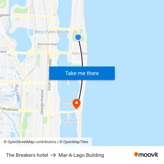 The Breakers hotel to Mar-A-Lago Building map