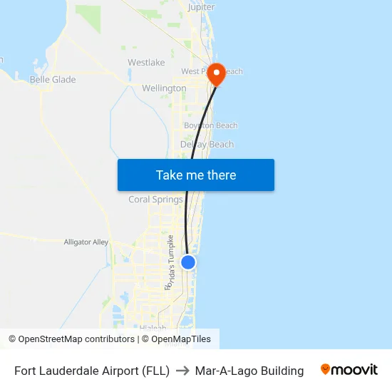 Fort Lauderdale Airport (FLL) to Mar-A-Lago Building map