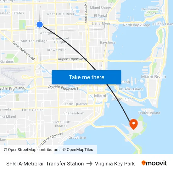 SFRTA-Metrorail Transfer Station to Virginia Key Park map