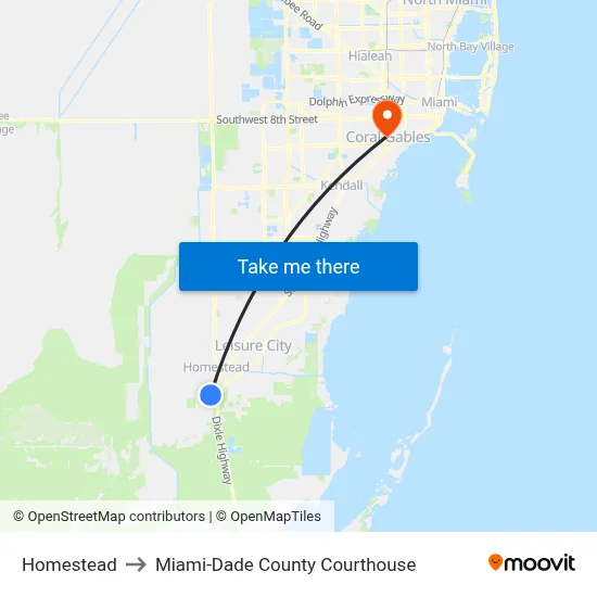 Homestead to Miami-Dade County Courthouse map