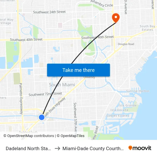 Dadeland North Station to Miami-Dade County Courthouse map