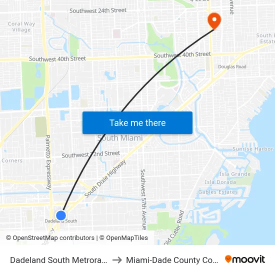 Dadeland South Metrorail Station to Miami-Dade County Courthouse map