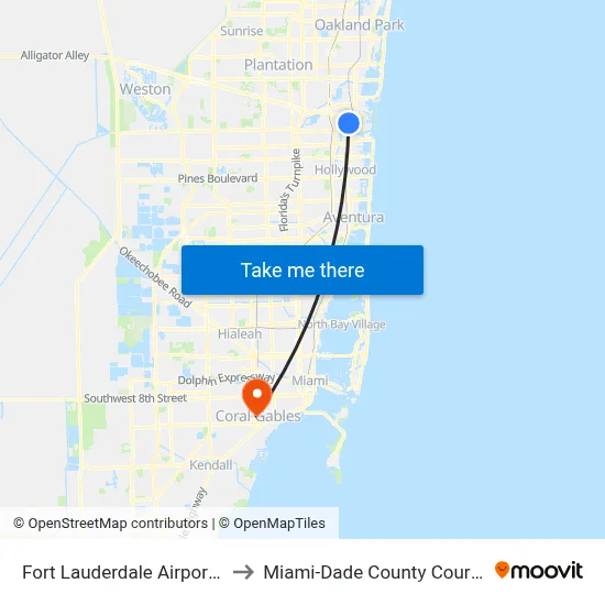 Fort Lauderdale Airport (FLL) to Miami-Dade County Courthouse map