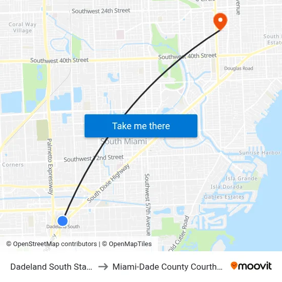 Dadeland South Station to Miami-Dade County Courthouse map