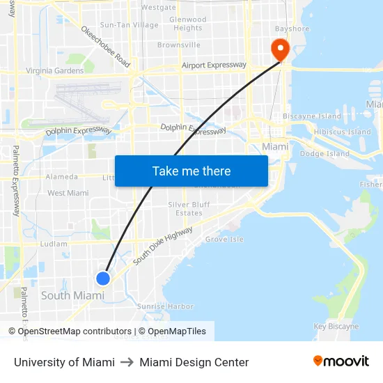 University of Miami to Miami Design Center map