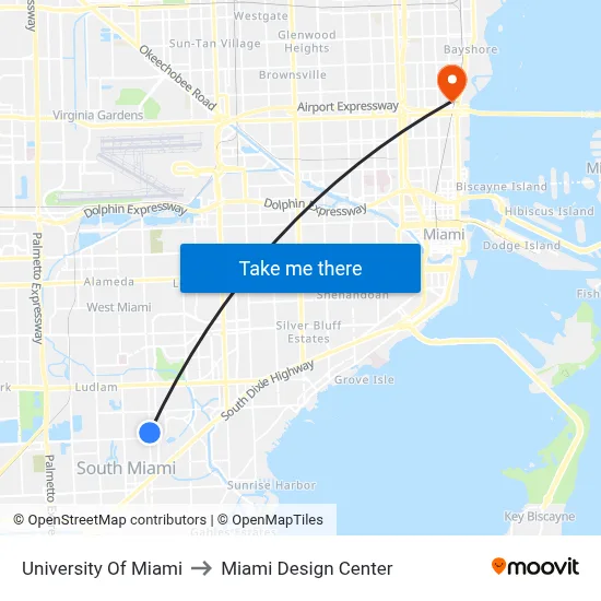 University Of Miami to Miami Design Center map