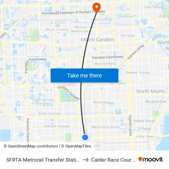 SFRTA-Metrorail Transfer Station to Calder Race Course map
