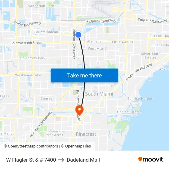 W Flagler St & # 7400 to Dadeland Mall map