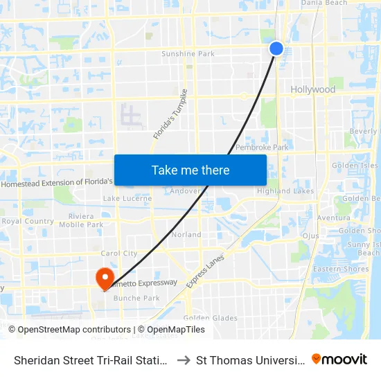 Sheridan Street Tri-Rail Station to St Thomas University map