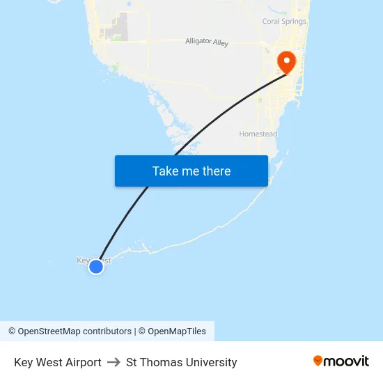 Key West Airport to St Thomas University map