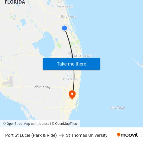 Port St Lucie (Park & Ride) to St Thomas University map