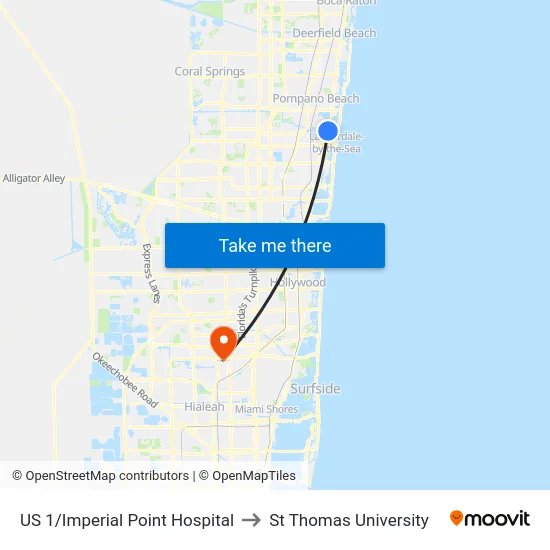 US 1/Imperial Point Hospital to St Thomas University map