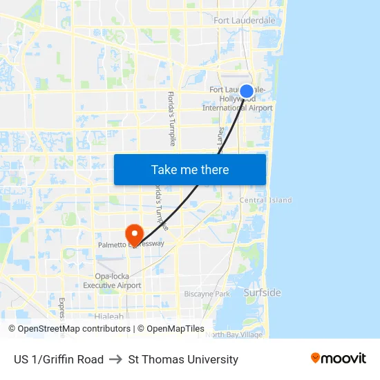 US 1/Griffin Road to St Thomas University map