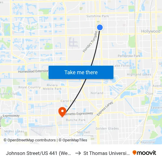 Johnson Street/US 441 (West) to St Thomas University map