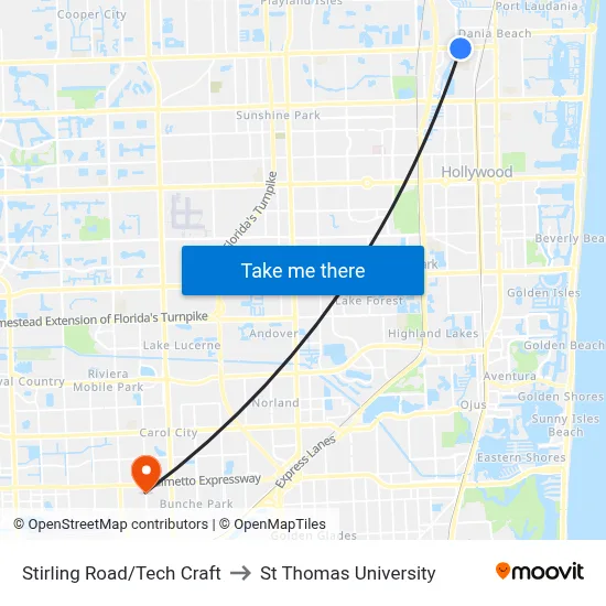 Stirling Road/Tech Craft to St Thomas University map