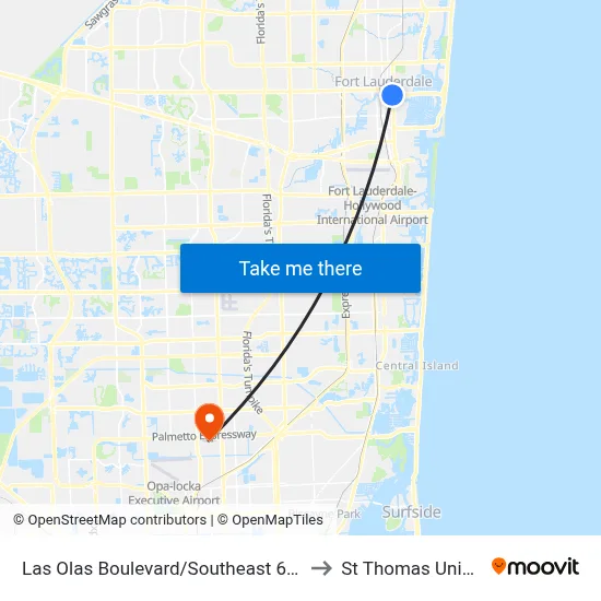 Las Olas Boulevard/Southeast 6th Avenue to St Thomas University map